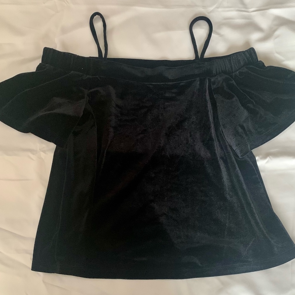 Black Off-the-Shoulder Velvet Top